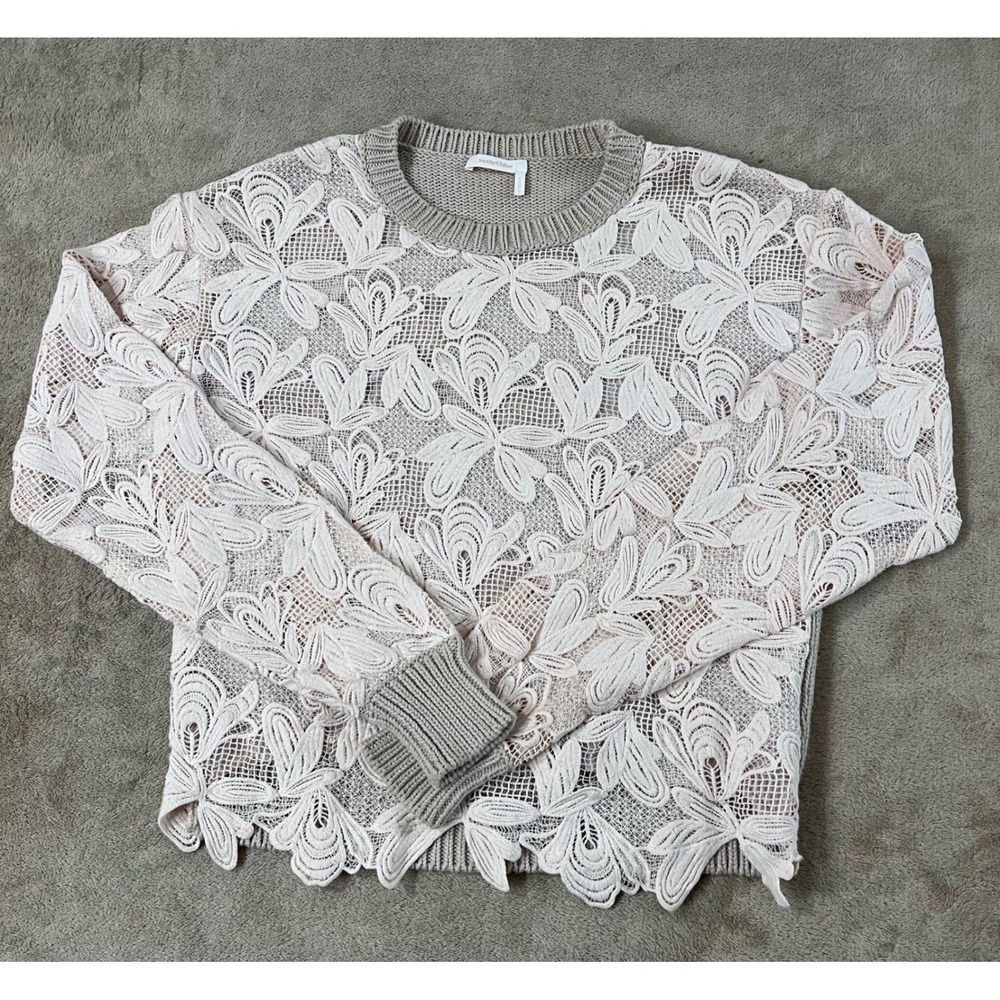See by Chloé Floral Lace Knit Sweater Women's S Pale Pink/Taupe Long Sleeve EUC